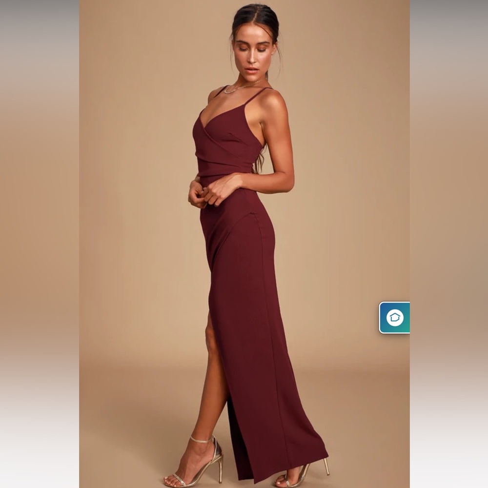Lulu’s  | Sweetest Admirer Maxi Dress | Burgundy, Ruched, Surplice, Slit leg